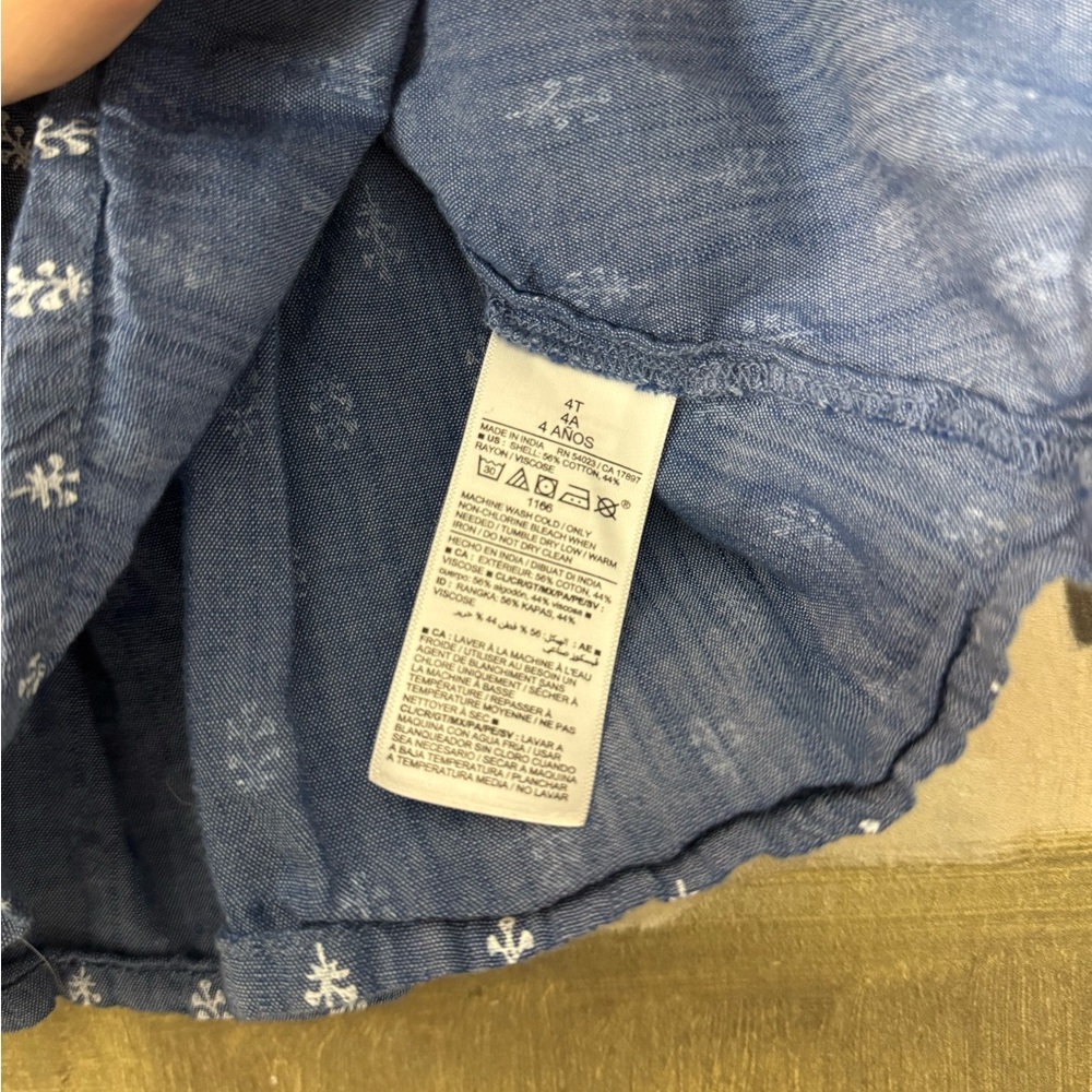 OLD NAVY Short-Sleeve Tie-Back Matching Print Navy White Top Girls Size 4 - Picture 4 of 6